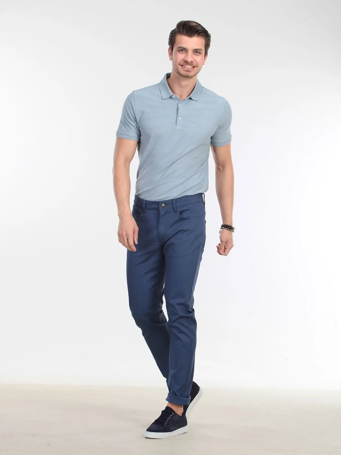 Indigo Weaving Slim Fit Casual Cotton Blended Trousers - 1