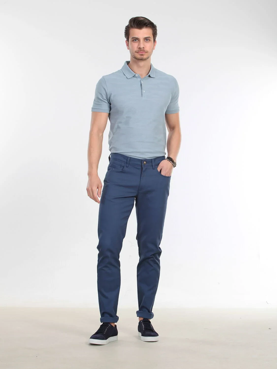 Indigo Weaving Slim Fit Casual Cotton Blended Trousers - 3