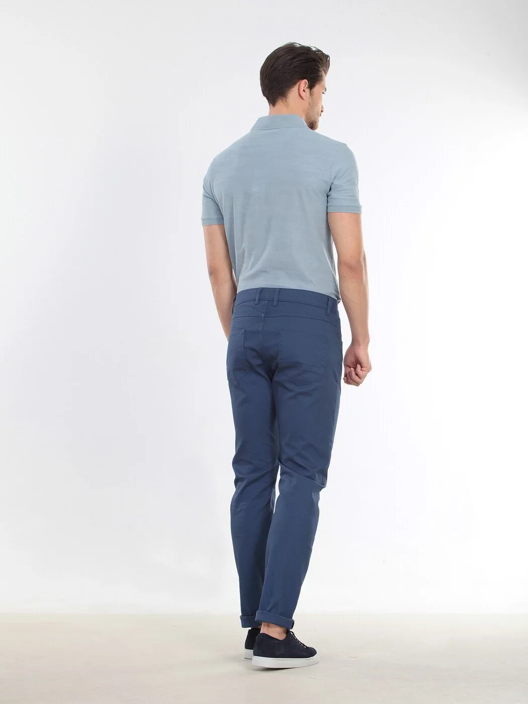 Indigo Weaving Slim Fit Casual Cotton Blended Trousers - 6