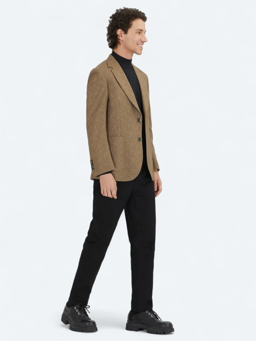 Kahverengi Baskılı Modern Fit Örme Ceket - KİP