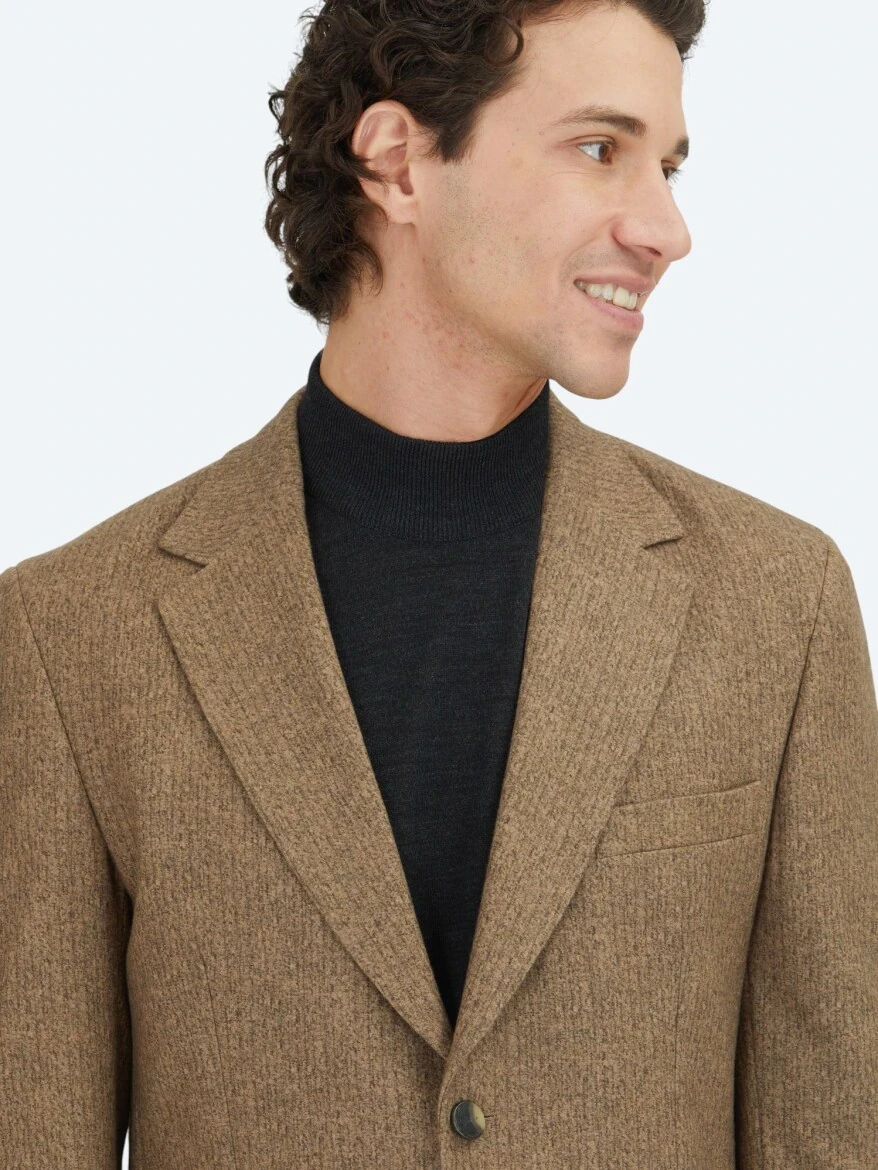 Kahverengi Baskılı Modern Fit Örme Ceket - KİP