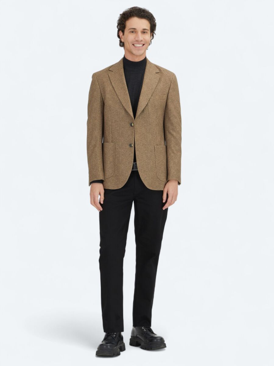 Kahverengi Baskılı Modern Fit Örme Ceket - 2