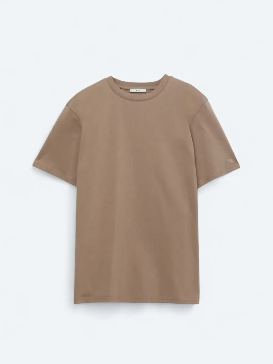 Kahverengi Bisiklet Yaka %100 Pamuk T-Shirt - 5