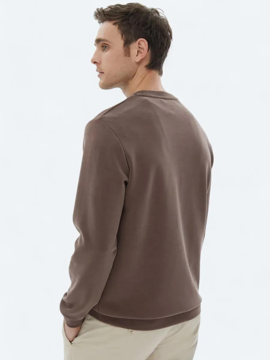 Kahverengi Bisiklet Yaka Baskılı Sweatshırt - 5