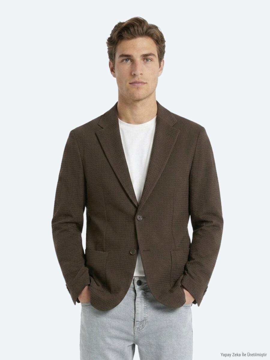 Kahverengi Çizgili Comfort Fit Ceket - 2