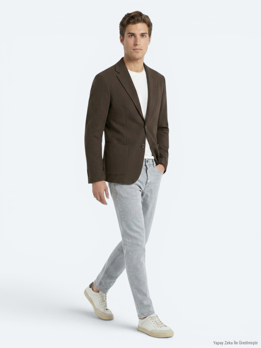 Kahverengi Çizgili Comfort Fit Ceket - 3