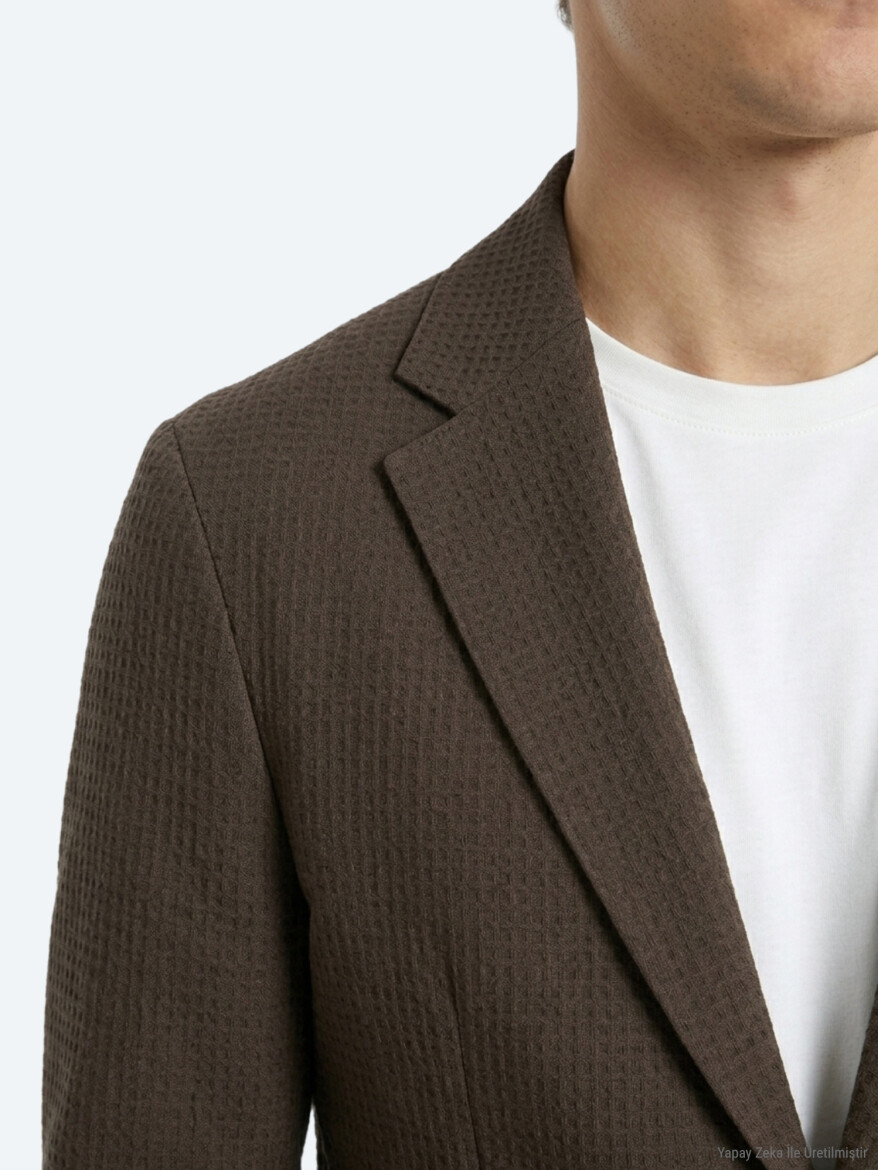 Kahverengi Çizgili Comfort Fit Ceket - 4