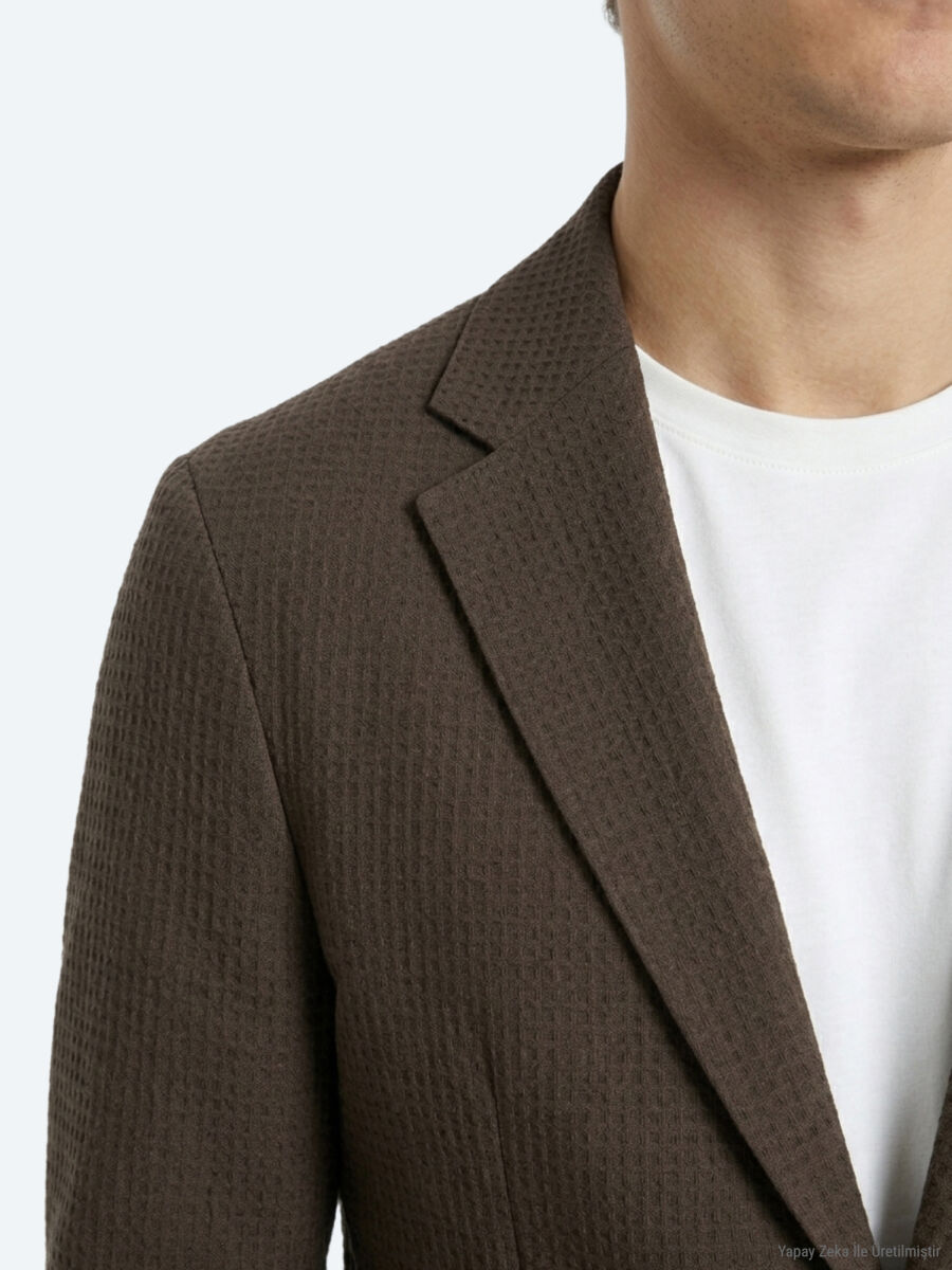 Kahverengi Çizgili Comfort Fit Ceket - 4
