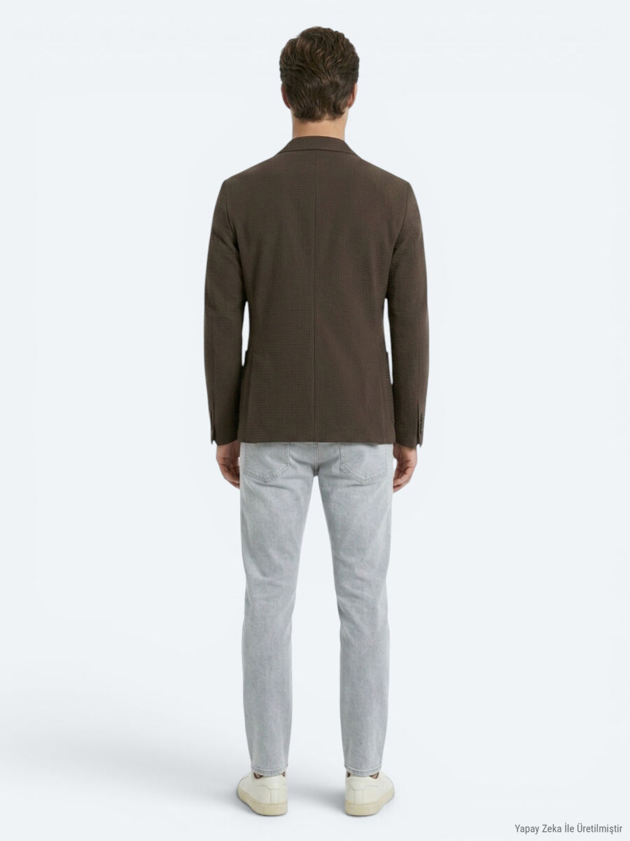 Kahverengi Çizgili Comfort Fit Ceket - 5