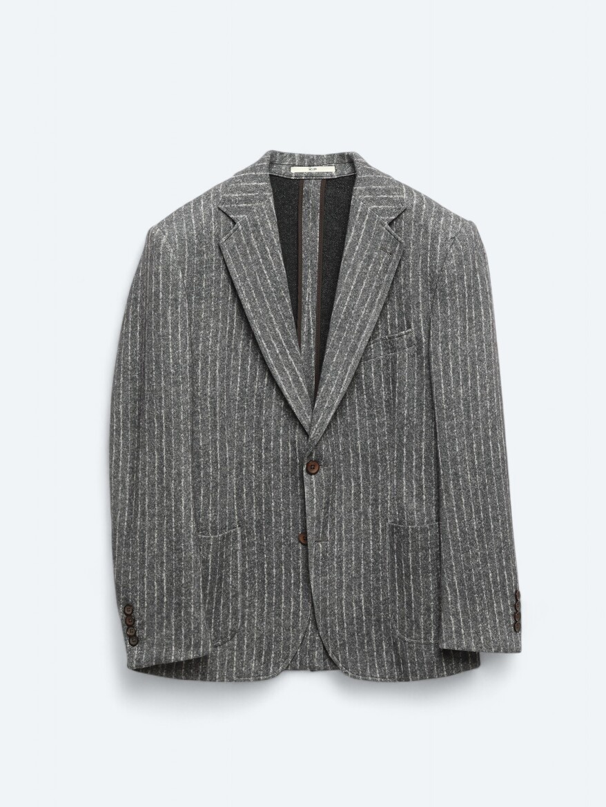 Kahverengi Çizgili Comfort Fit Örme Ceket - 7