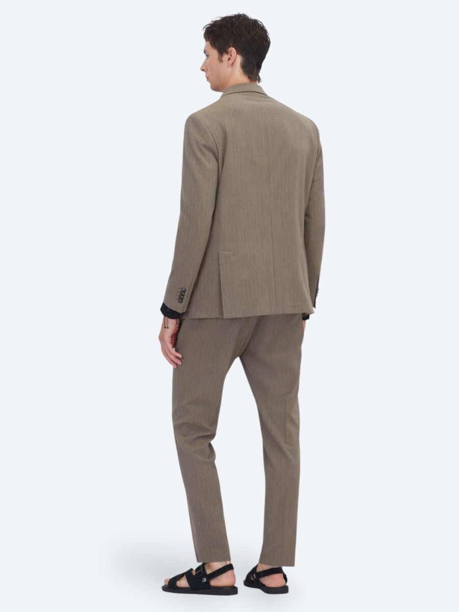 Kahverengi Çizgili Comfort Fit Takım Elbise - 5