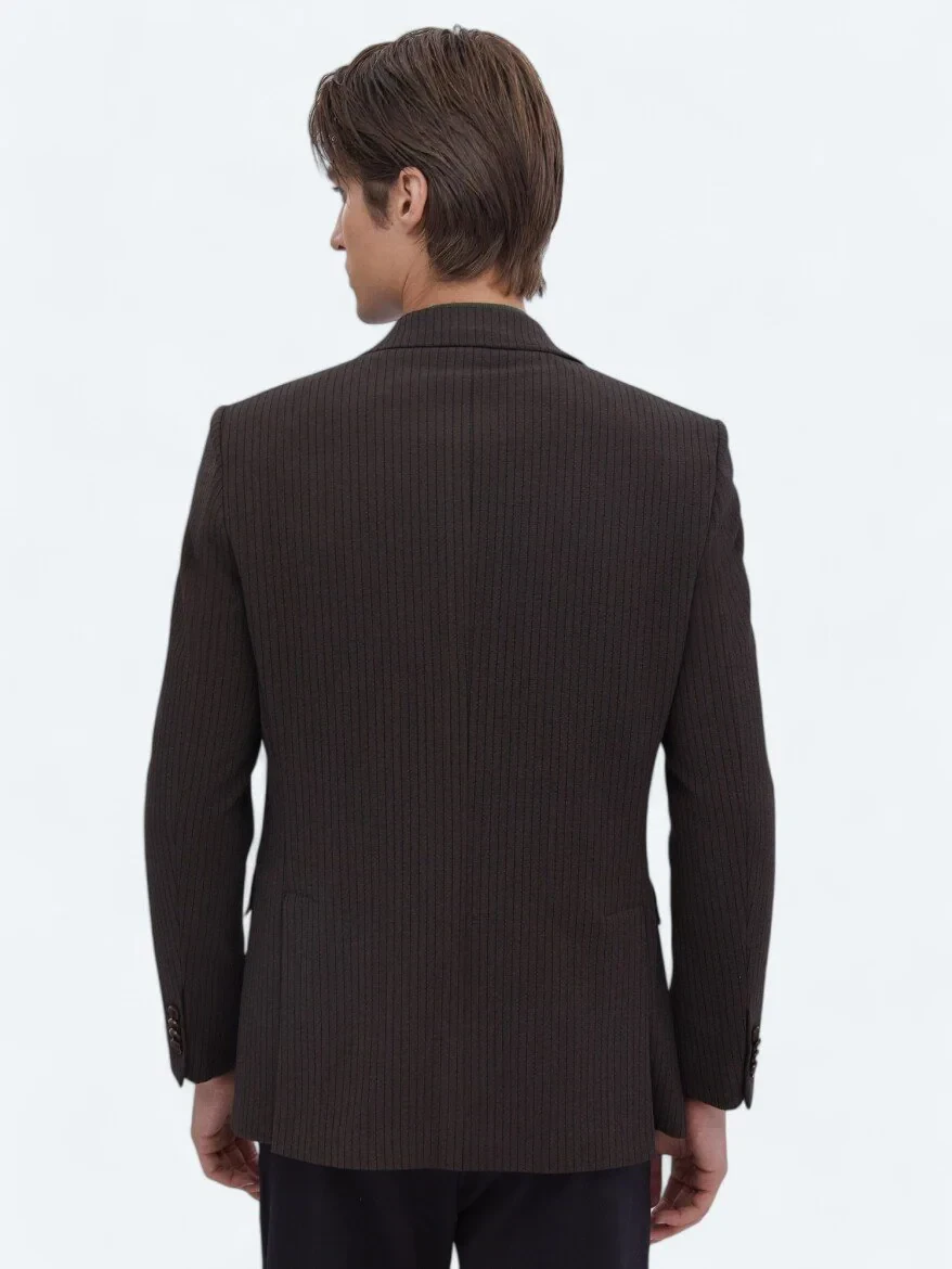 Kahverengi Çizgili Modern Fit Ceket - 6