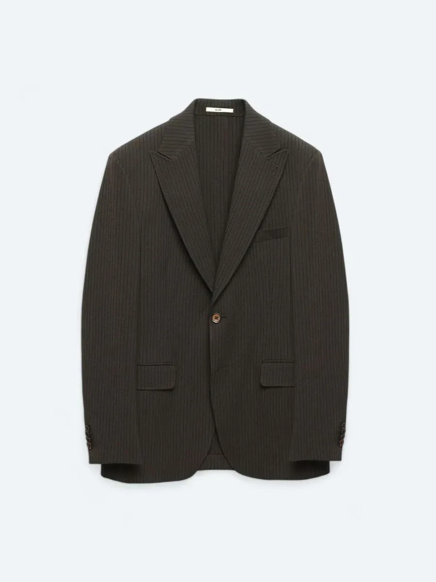 Kahverengi Çizgili Modern Fit Ceket - 7