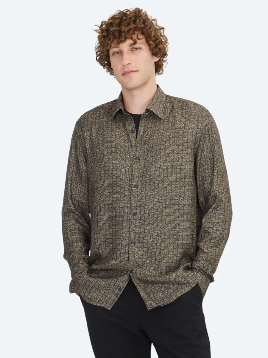 Kahverengi Çizgili Regular Fit Dokuma Casual %100 Pamuk Gömlek - 1