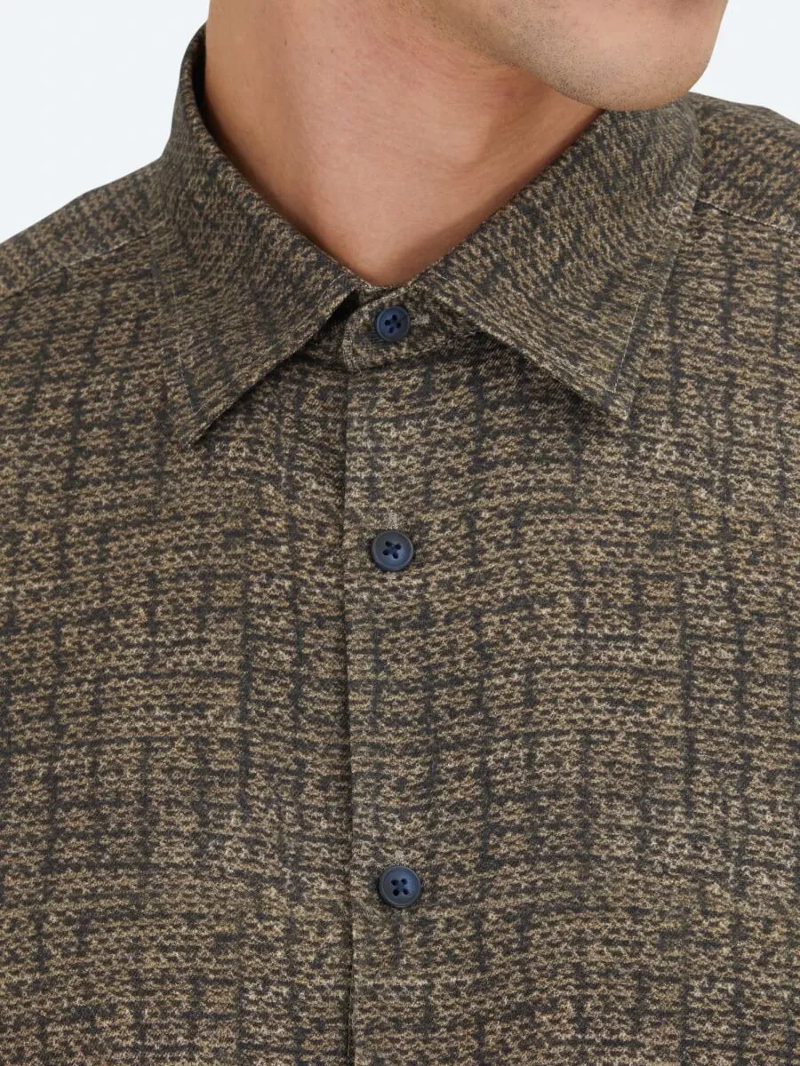 Kahverengi Çizgili Regular Fit Dokuma Casual %100 Pamuk Gömlek - 4