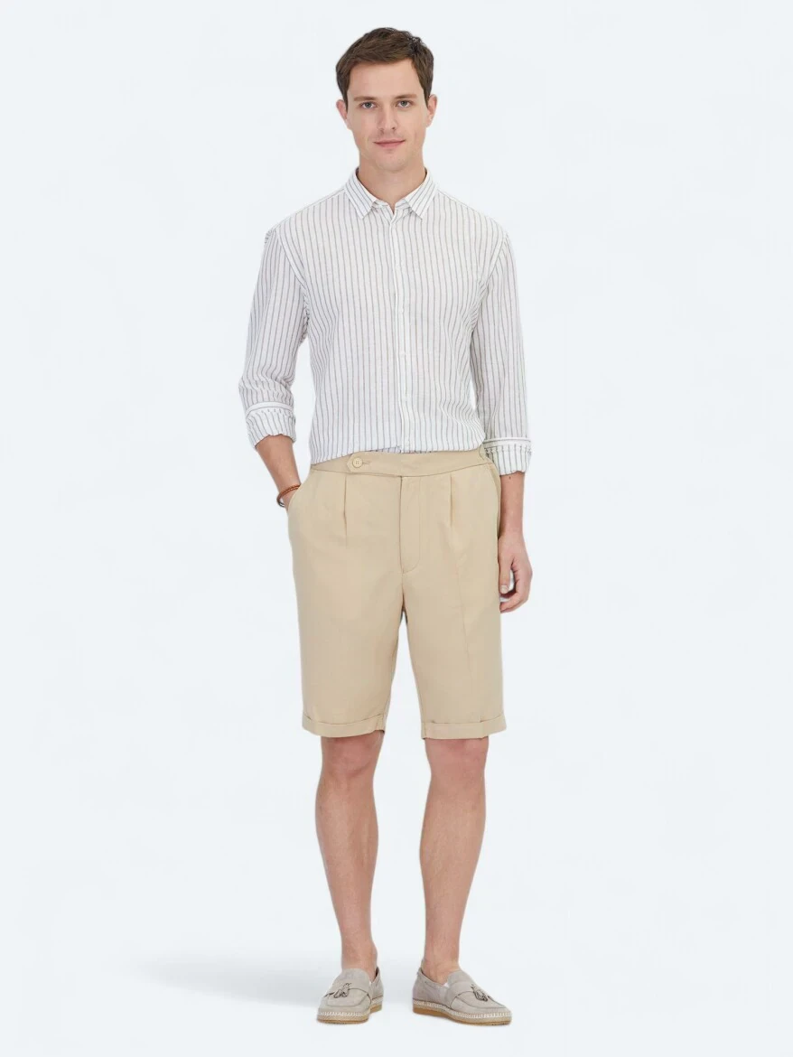 Kahverengi Çizgili Regular Fit Dokuma Casual Pamuk Karışımlı Gömlek - 2