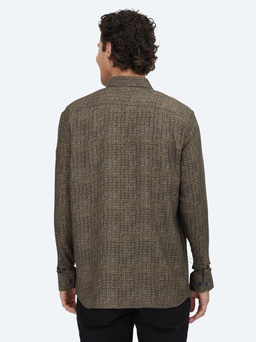 Kahverengi Çizgili Regular Fit Uzun Dokuma Casual %100 Pamuk Gömlek - 5