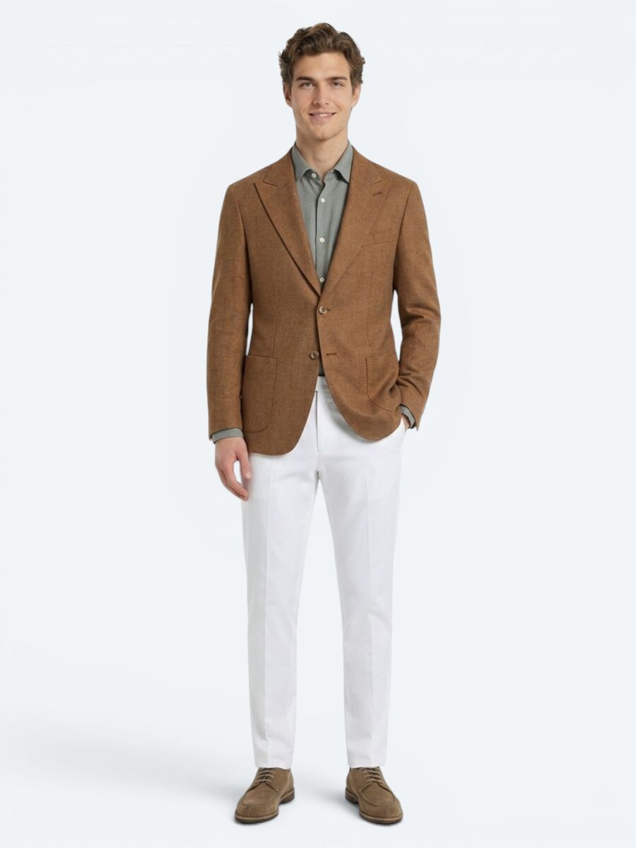 Kahverengi Desenli Modern Fit Keten Karışımlı Ceket - 2