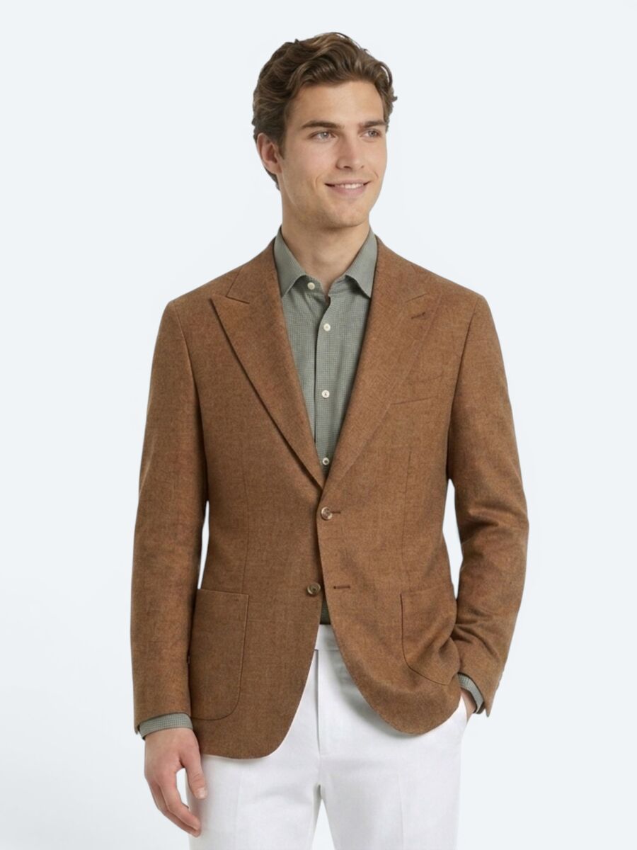 Kahverengi Desenli Modern Fit Keten Karışımlı Ceket - 4