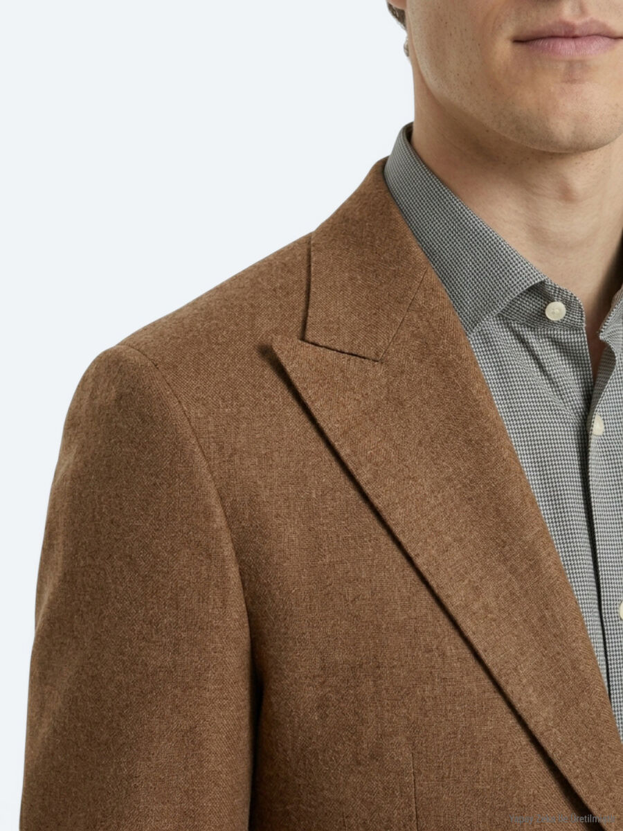 Kahverengi Desenli Modern Fit Keten Karışımlı Ceket - 3