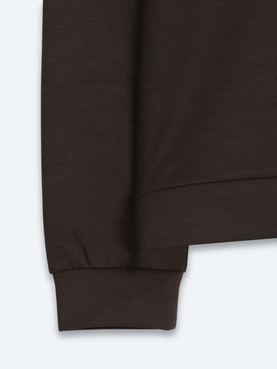 Kahverengi Dik Yaka Düz Sweatshırt - 9