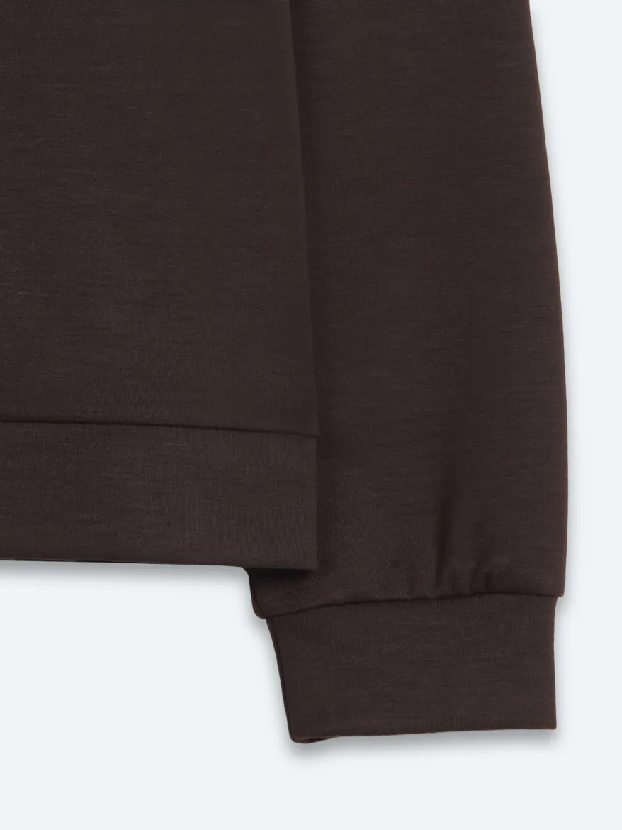 Kahverengi Dik Yaka Düz Sweatshırt - 10