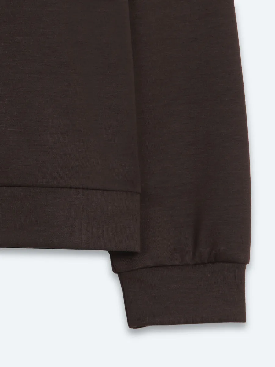 Kahverengi Dik Yaka Düz Sweatshırt - 10
