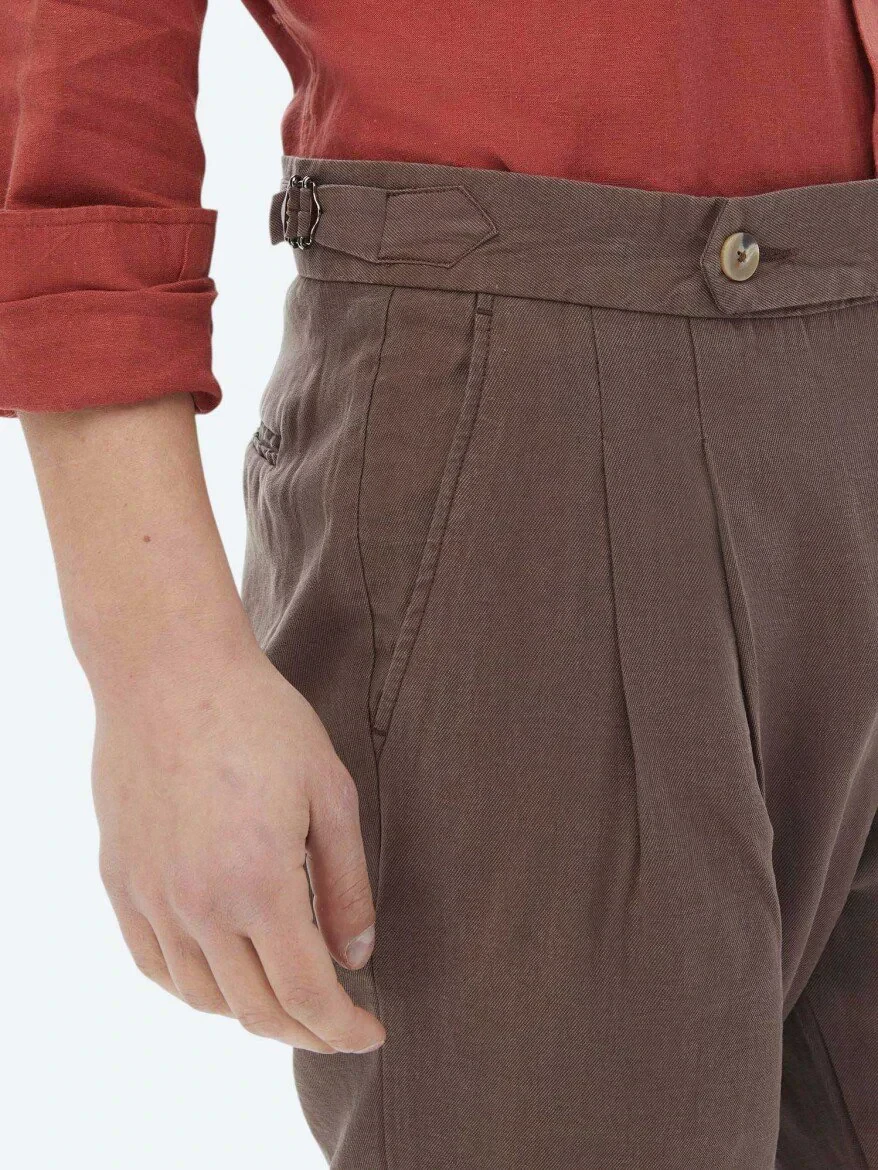 Kahverengi Dokuma Carrot Fit Casual Bermuda 