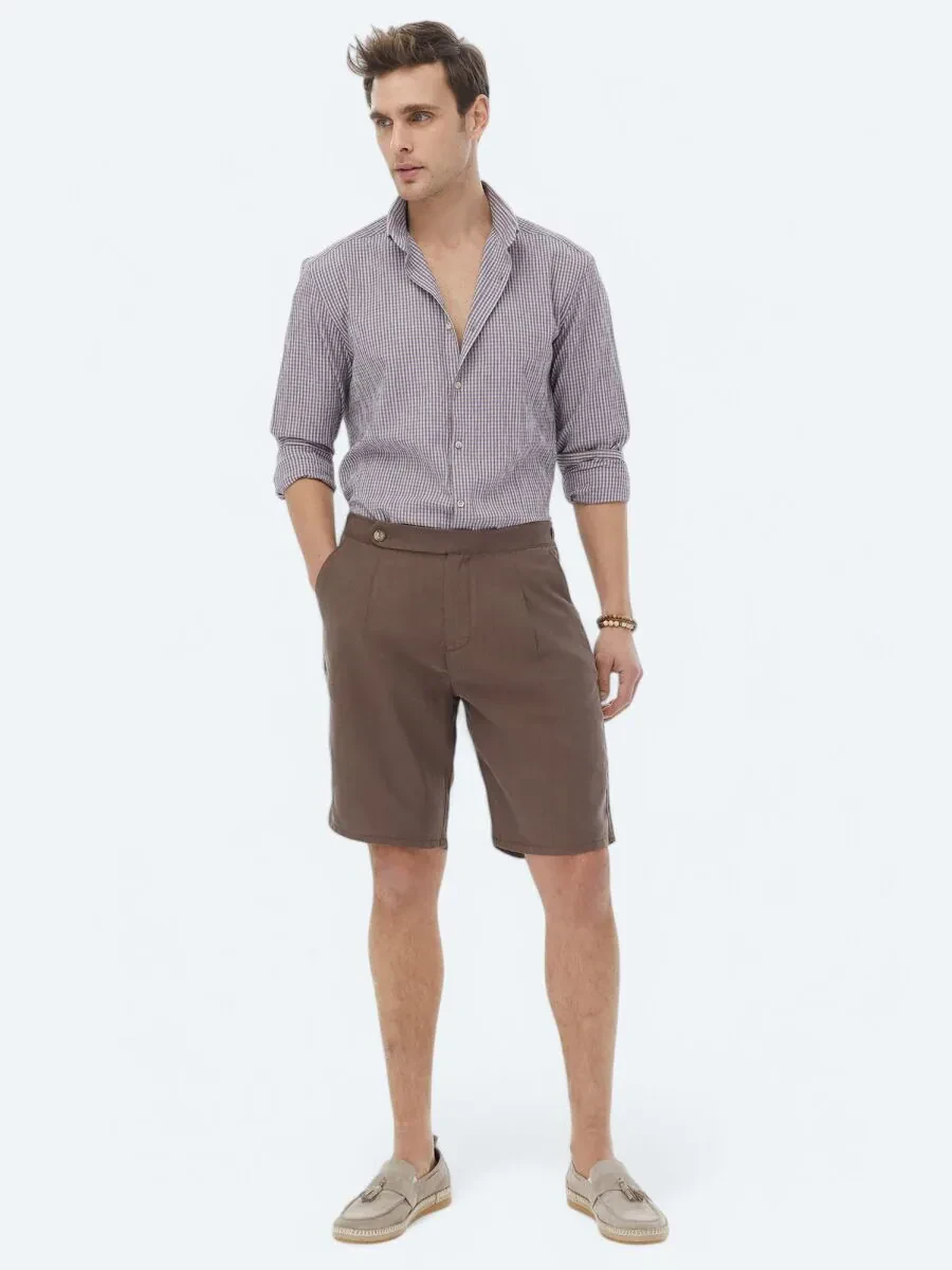 Kahverengi Dokuma Carrot Fit Casual Bermuda - 1