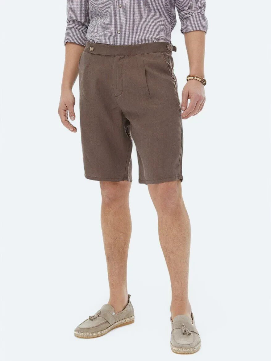 Kahverengi Dokuma Carrot Fit Casual Bermuda - 2