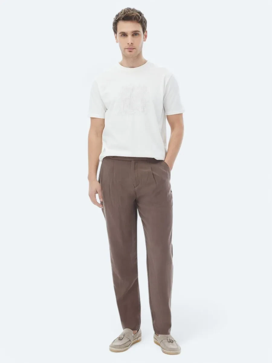 Kahverengi Dokuma Carrot Fit Casual Pantolon - 1