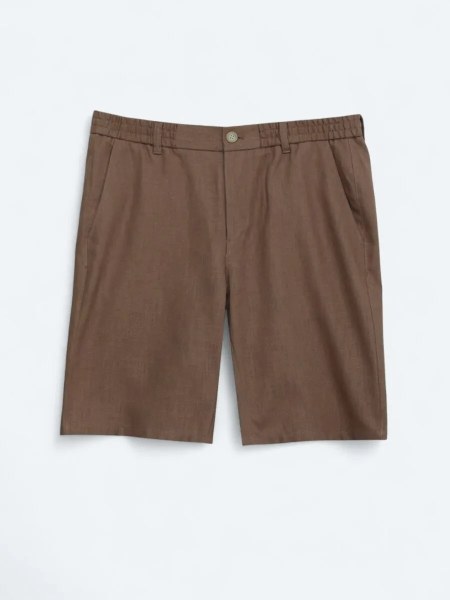 Kahverengi Dokuma Jogging Fit Casual Pamuk Karışımlı Bermuda - 1