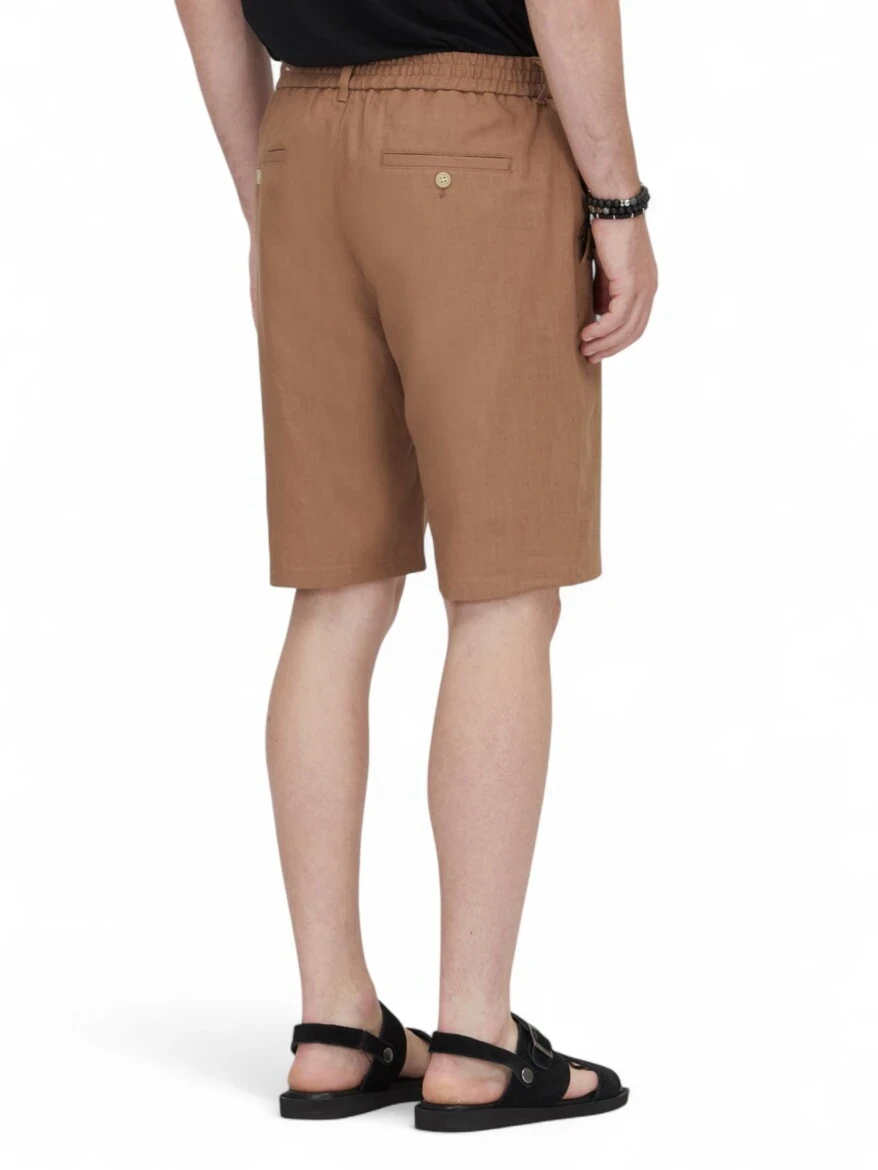 Kahverengi Dokuma Jogging Fit Casual Pamuk Karışımlı Bermuda - 4