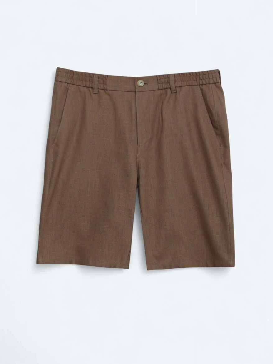 Kahverengi Dokuma Jogging Fit Casual Pamuk Karışımlı Bermuda - 5