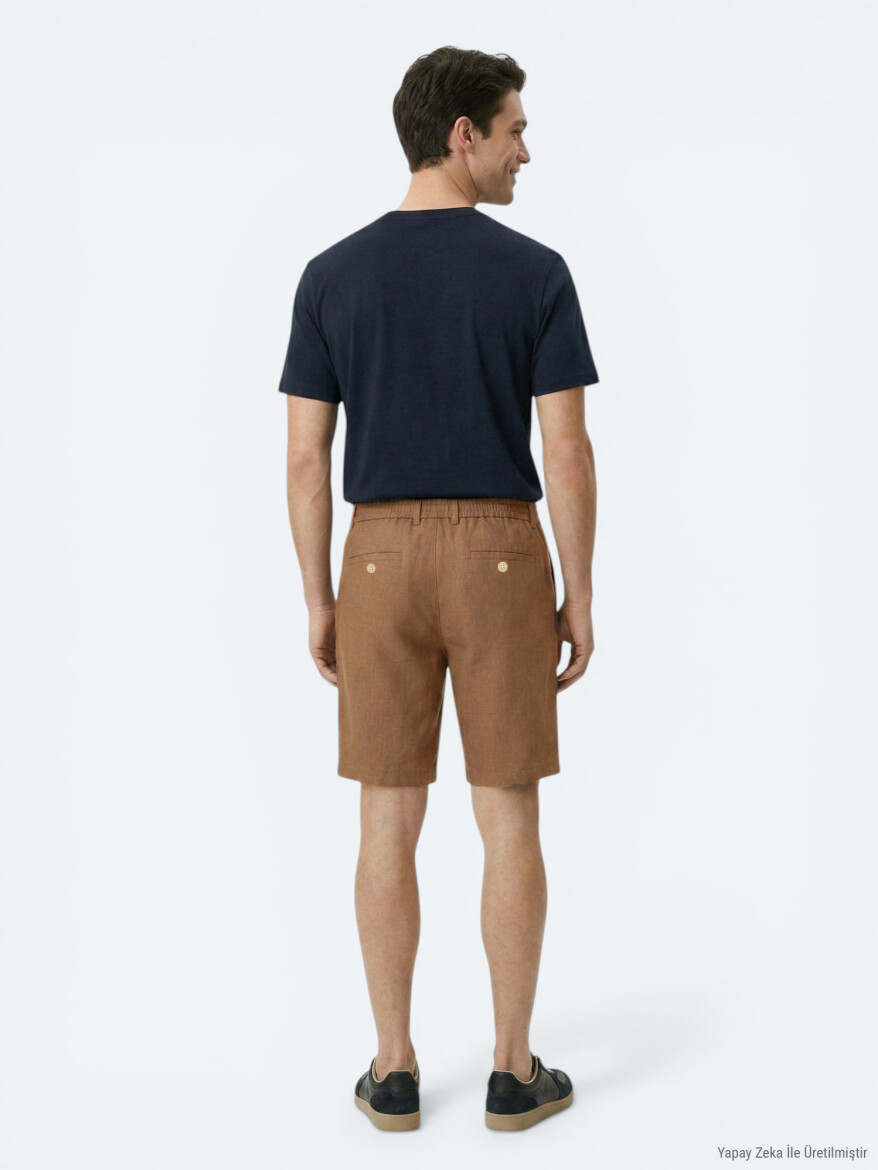 Kahverengi Dokuma Jogging Fit Casual Pamuk Karışımlı Bermuda - 4