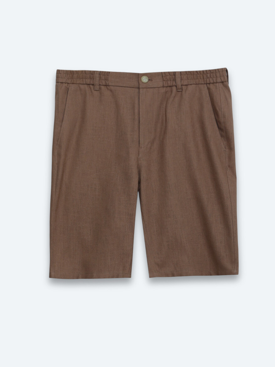 Kahverengi Dokuma Jogging Fit Casual Pamuk Karışımlı Bermuda - 5