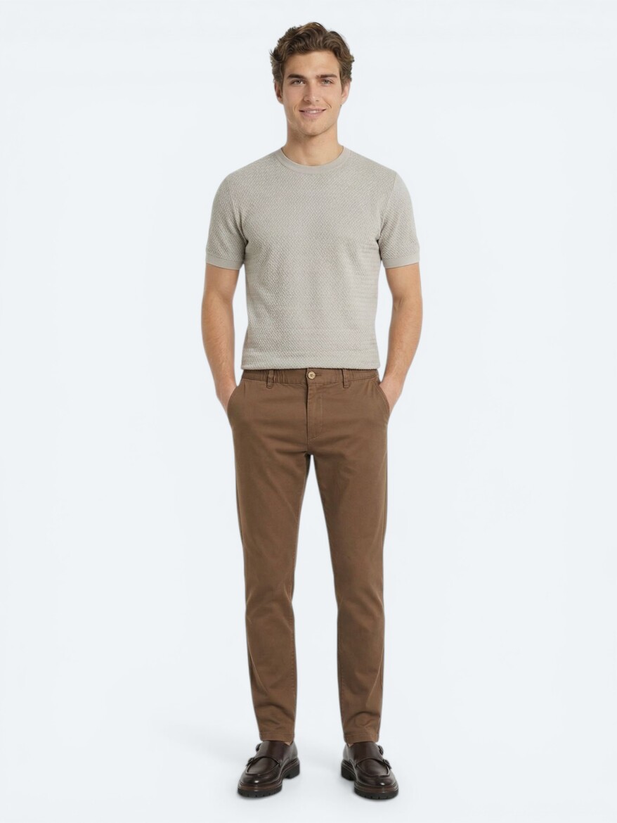 Kahverengi Dokuma Jogging Fit Casual Pamuk Karışımlı Pantolon - KİP