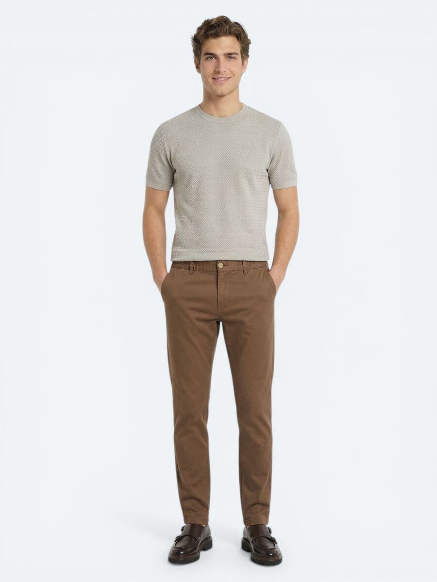 Kahverengi Dokuma Jogging Fit Casual Pamuk Karışımlı Pantolon - 1