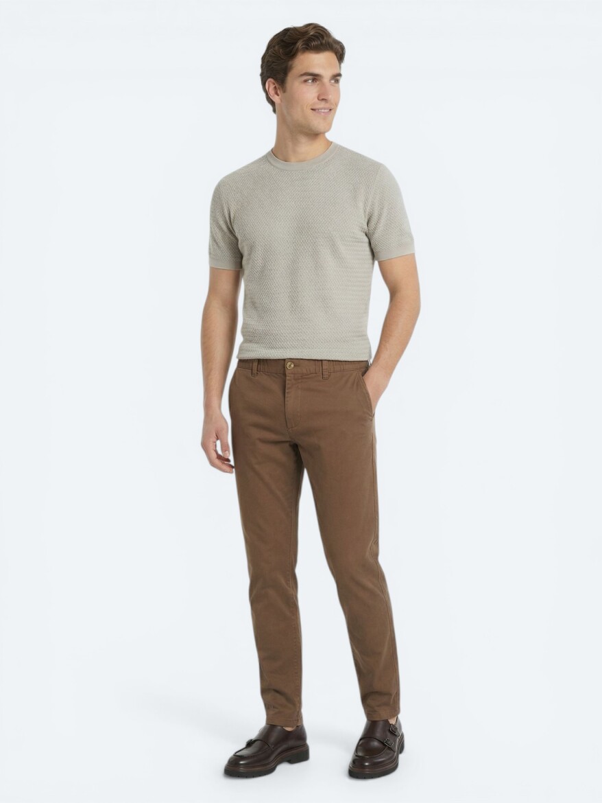 Kahverengi Dokuma Jogging Fit Casual Pamuk Karışımlı Pantolon - 3