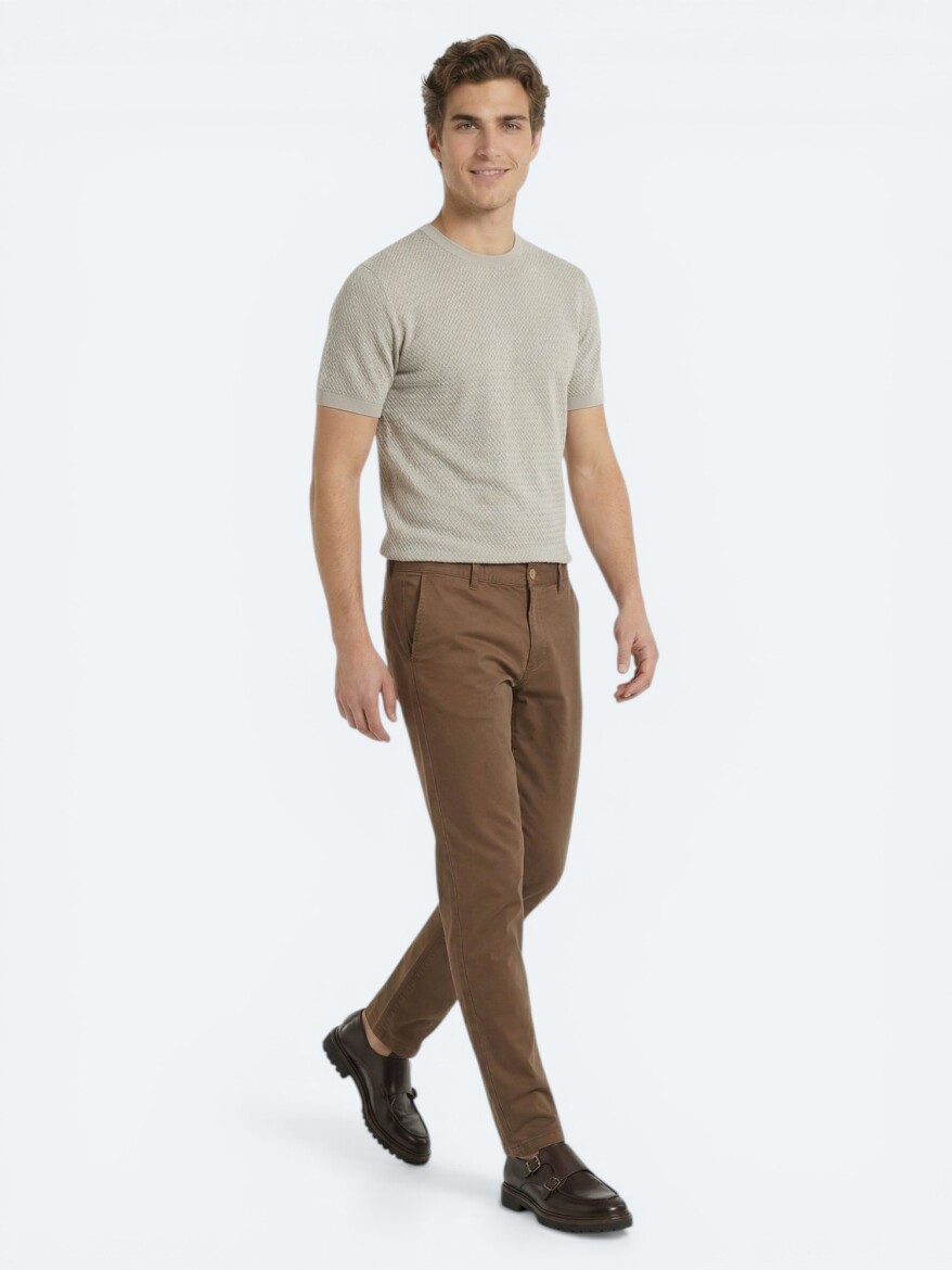 Kahverengi Dokuma Jogging Fit Casual Pamuk Karışımlı Pantolon - 4