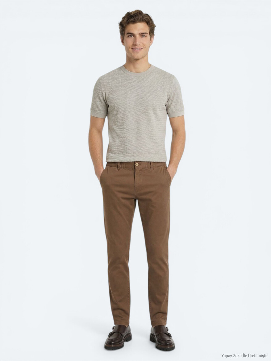Kahverengi Dokuma Jogging Fit Casual Pamuk Karışımlı Pantolon - KİP