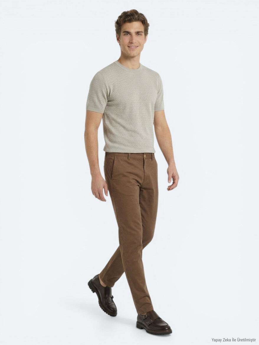 Kahverengi Dokuma Jogging Fit Casual Pamuk Karışımlı Pantolon - 4