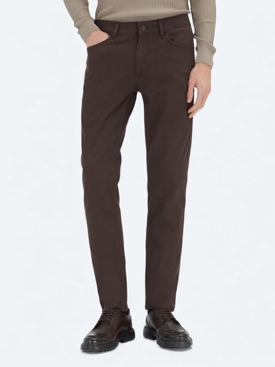Kahverengi Dokuma Regular Fit Casual Pamuk Karışımlı Pantolon - 2