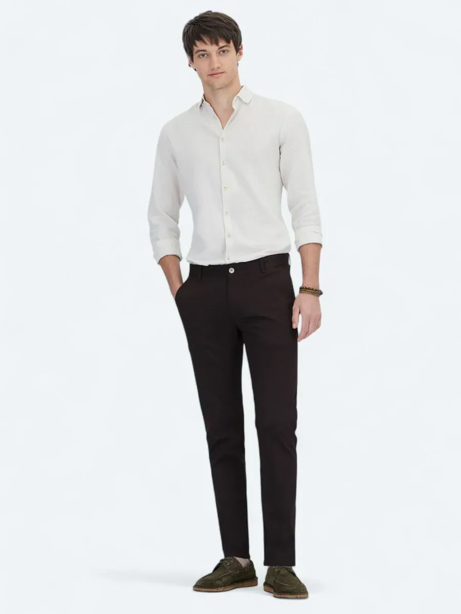 Kahverengi Dokuma Regular Fit Casual Pamuk Karışımlı Pantolon - 1
