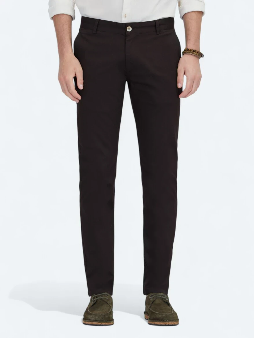 Kahverengi Dokuma Regular Fit Casual Pamuk Karışımlı Pantolon - 2