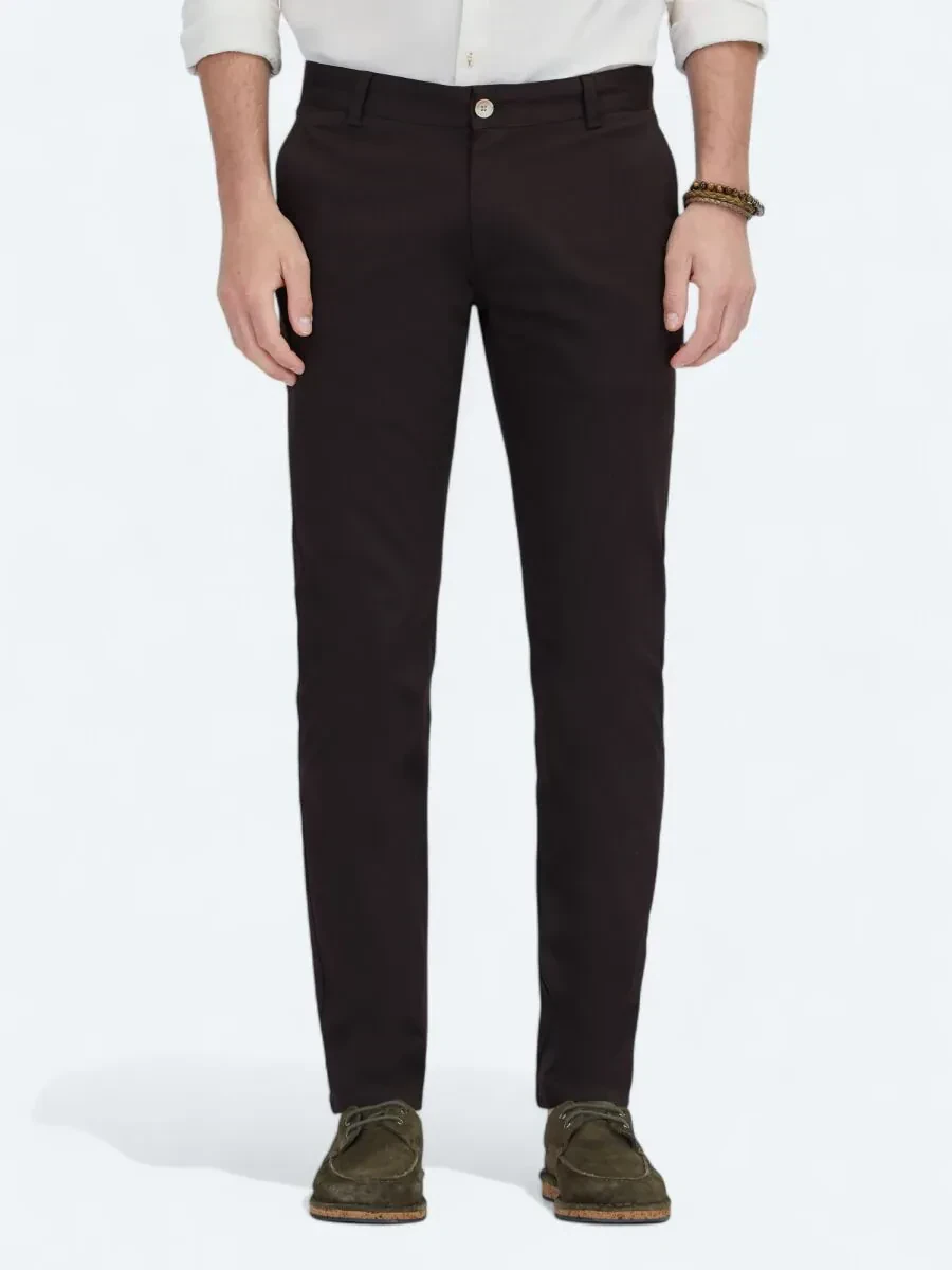 Kahverengi Dokuma Regular Fit Casual Pamuk Karışımlı Pantolon - 2