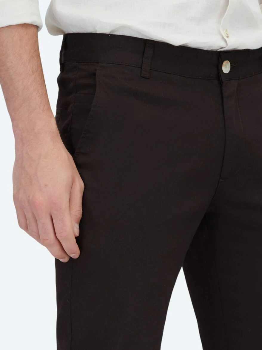 Kahverengi Dokuma Regular Fit Casual Pamuk Karışımlı Pantolon - 3
