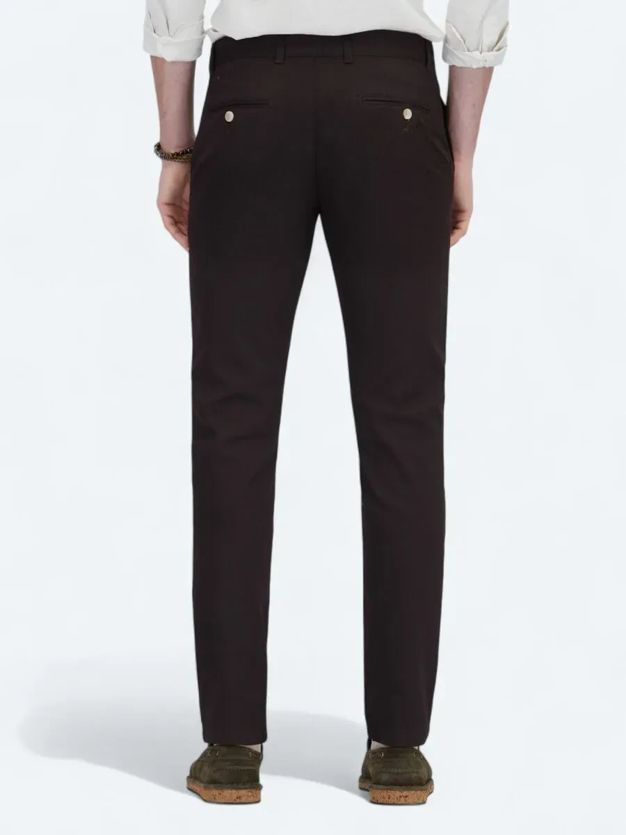 Kahverengi Dokuma Regular Fit Casual Pamuk Karışımlı Pantolon - 4