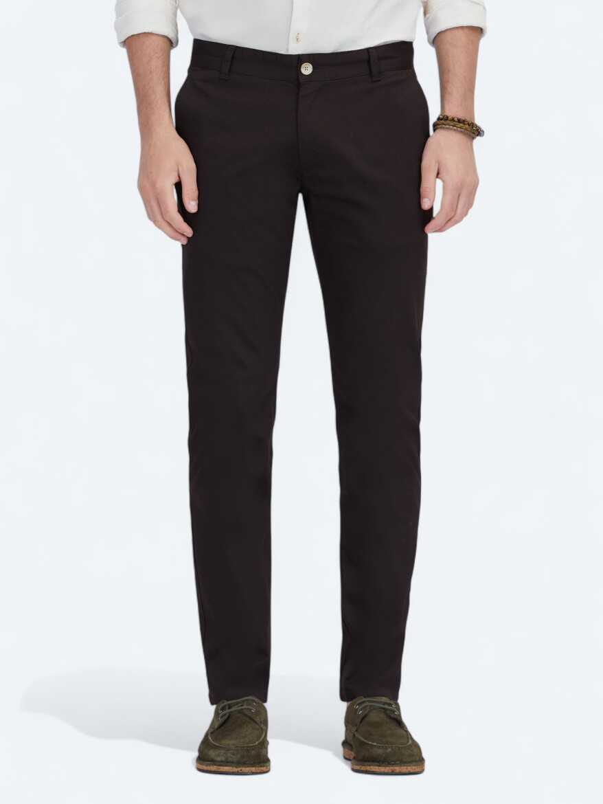 Kahverengi Dokuma Regular Fit Casual Pamuk Karışımlı Pantolon - 2