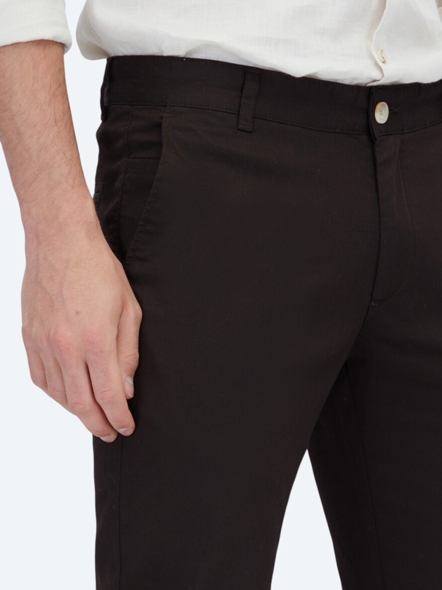 Kahverengi Dokuma Regular Fit Casual Pamuk Karışımlı Pantolon - 3